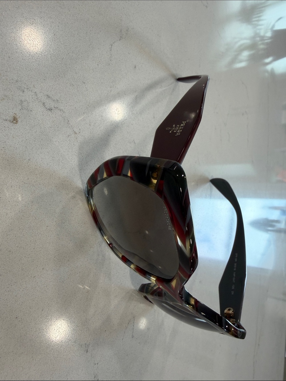 Prada Women’s Tortoise Frame with Burgundy Temples Sunglasses - Picture 7 of 7